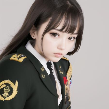 07638-3636656865-((masterpiece,best quality)),((1girl)), Female soldier,military uniform,Beautiful face,Black hair,sunlight,maple leaves,.png